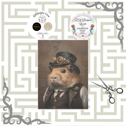 Victoriaanse antieke cavia decoupage tissuepapier