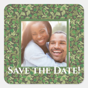 Victoriaanse antieke groene klimop save the date vierkante sticker