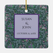 Victoriaanse antieke paarse viooltjes blauwe lint  keramisch ornament (Achterkant)