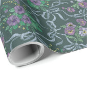 Victoriaanse Antieke Paarse Viooltjes Blauwe Lintj Cadeaupapier (Rol Hoek)