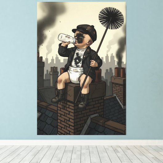 Victoriaanse Baby Grappige Schoorsteenveger Thema Canvas Afdruk (Insitu (Houten vloer))