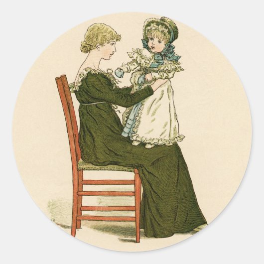 Victoriaanse Baby Greenaway Moeder Ronde Sticker (Voorkant)