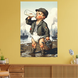 Victoriaanse Baby Ingelijste Kunst Grappig Mudlark Canvas Afdruk