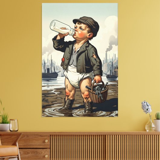 Victoriaanse Baby Ingelijste Kunst Grappig Mudlark Canvas Afdruk (Insitu (Woonkamer))