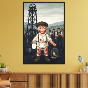 Victoriaanse Baby Poster - Grappig Mijnwerker Them Canvas Afdruk