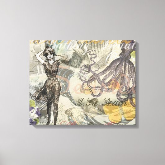 Victoriaanse badschone Kraken Vintage Surrealisme Canvas Afdruk (Voorkant)