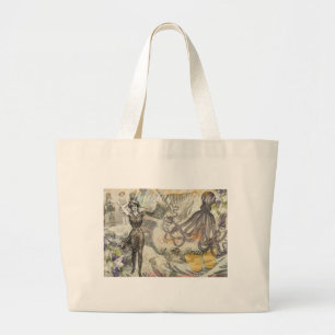 Victoriaanse badschone Kraken Vintage Surrealisme Grote Tote Bag