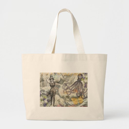 Victoriaanse badschone Kraken Vintage Surrealisme Grote Tote Bag (Voorkant)