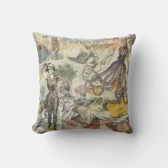 Victoriaanse badschone Kraken Vintage Surrealisme Kussen (Voorkant)