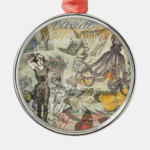 Victoriaanse badschone Kraken Vintage Surrealisme Metalen Ornament