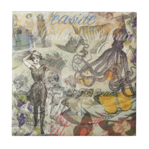 Victoriaanse badschone Kraken Vintage Surrealisme Tegeltje