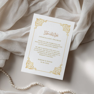 Victoriaanse Barok Gouden Calligrafie Moslim Bruil Bedankkaart