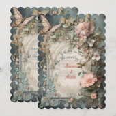 Victoriaanse blauwe en roze bloemen en vlinders kaart (Voorkant / Achterkant)