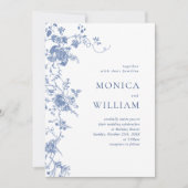 Victoriaanse Blauwe Franse Tuin Bloemige Bruiloft Kaart (Voorkant)