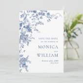 Victoriaanse Blauwe Franse Tuin Bruiloft QR code Save The Date (Staand voorkant)