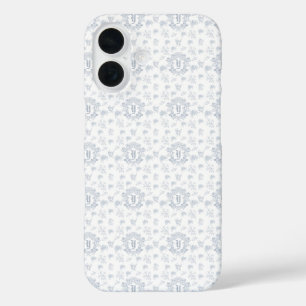 Victoriaanse Blauwe Toile Herhalende Monogram Naam iPhone 16 Hoesje