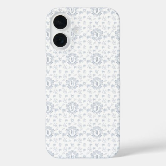 Victoriaanse Blauwe Toile Herhalende Monogram Naam Case-Mate iPhone Case (Achterkant)