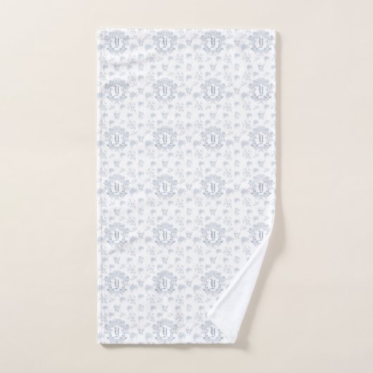 Victoriaanse Blauwe Toile Herhalende Monogram Naam Handdoek (Handdoek)