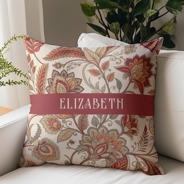 Victoriaanse bloem Chintz monogram naam Beige roes Kussen (Creator heeft geüpload)