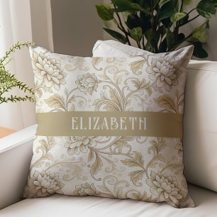 Victoriaanse bloem Chintz monogram naam ivoor goud Kussen