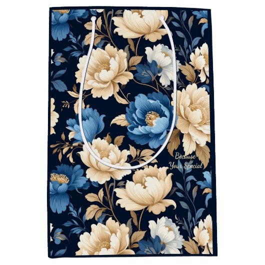 Victoriaanse bloemen blauwe cadeautas (Voorkant)