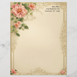 Victoriaanse bloemen- en lijstbriefpapier briefhoofd