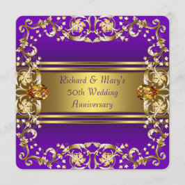 Victoriaanse Bloemen Paars en Goud 50ste Verjaarda Kaart