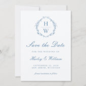 Victoriaanse bloemens toile blauwe huwelijksaankon save the date (Voorkant)