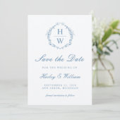 Victoriaanse bloemens toile blauwe huwelijksaankon save the date (Staand voorkant)