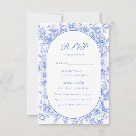 Victoriaanse bloemige iets blauws bruidsdouche RSVP kaartje (Voorkant)