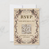 Victoriaanse bloemige trouw-QR-code RSVP Kaartje (Voorkant)
