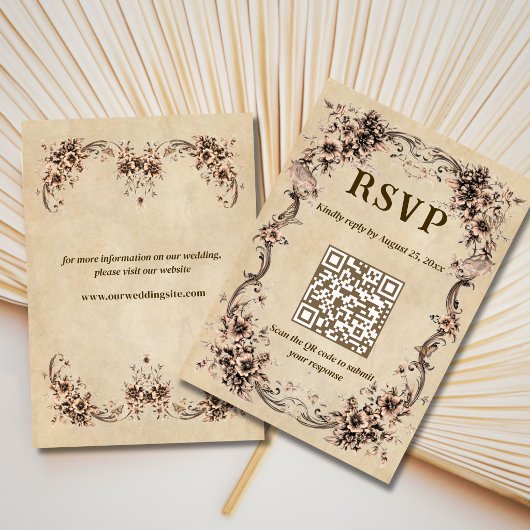 Victoriaanse bloemige trouw-QR-code RSVP Kaartje