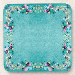 Victoriaanse bloemrijke elegante turquoise paars r bier onderzetter