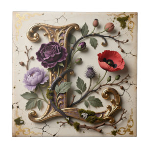 Victoriaanse bloemrijke gouden letter L monogram Tegeltje