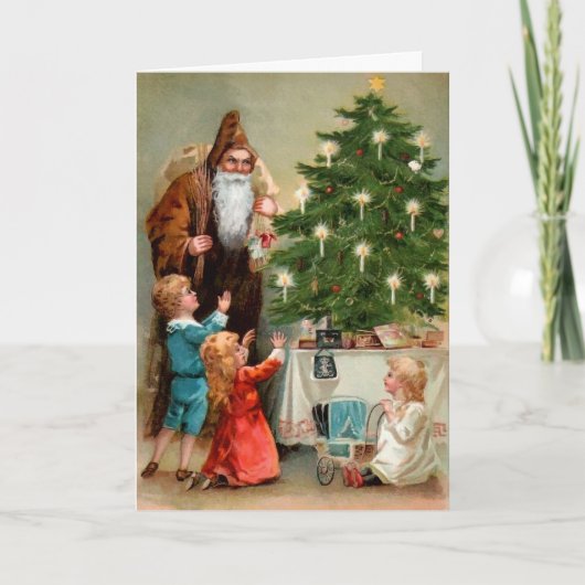 Victoriaanse Boze Kerstman Rond de Boom Feestdagen Kaart (Voorkant)