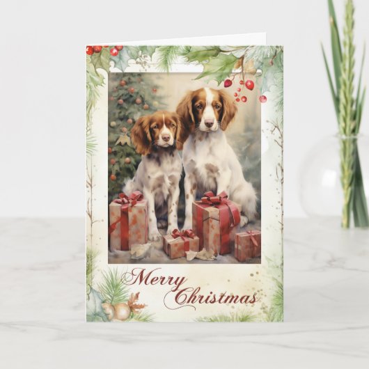 Victoriaanse Brittany Spaniel Puppy Kerstmis Feestdagen Kaart (Voorkant)