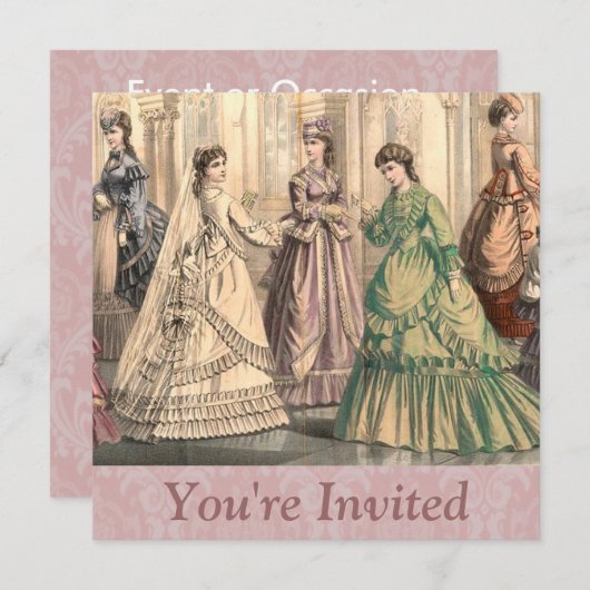 Victoriaanse bruid en bruidsmeisjes kaart (Voorkant / Achterkant)