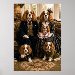Victoriaanse Cavalier King Charles Spaniel-familie Poster
