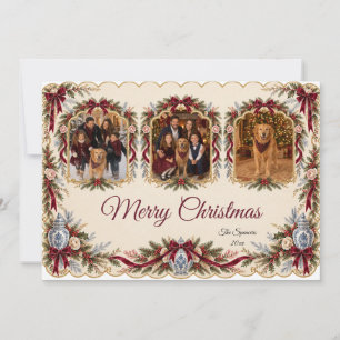Victoriaanse Chinoiserie Kerst Familie Foto Collag Feestdagenkaart