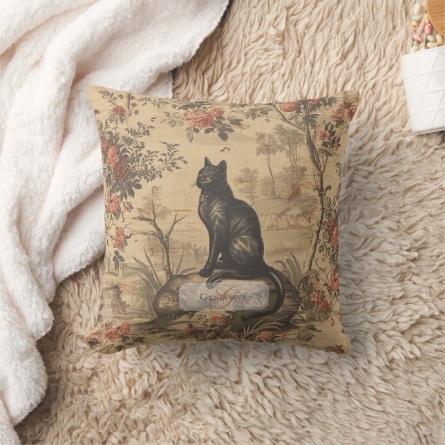 Victoriaanse Chinoiserie Zwarte Kat Worp Kussen (Deken)