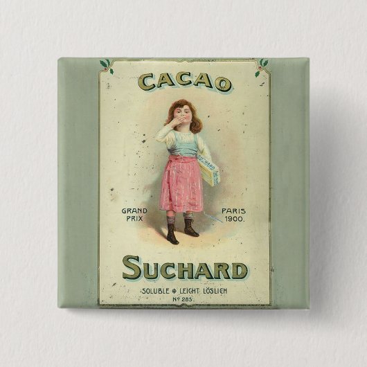 Victoriaanse Chocolade Kus Meisje Suiker Vierkante Button 5,1 Cm (Voorkant)