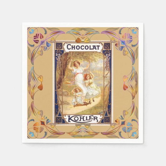 Victoriaanse chocolade label bloemig elegante tas  servet (Voorkant)