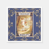 Victoriaanse chocoladereclame blauw goud servet (Voorkant)
