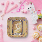 Victoriaanse chocoladereclame goud blauw papieren bordje (Feest)