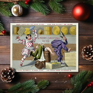 Victoriaanse Clowns Kerstkaart Feestdagen Kaart