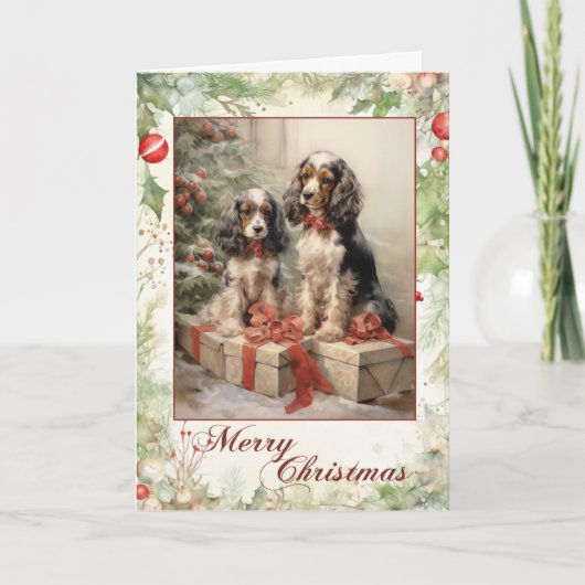 Victoriaanse Cocker Spaniel Puppy Kerstmis Feestdagen Kaart (Voorkant)