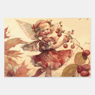 Victoriaanse “Cranberry Fairy" Inpakpapier Vel