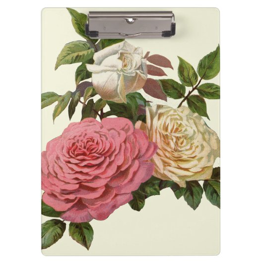 Victoriaanse Crème en Roze Rozen Klembord (Voorkant)