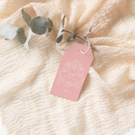 Victoriaanse Crest Monogram Blush Roze Bruiloft Cadeaulabel