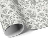 Victoriaanse Damast Bloem Wit Antiek Cadeaupapier (Rol Hoek)